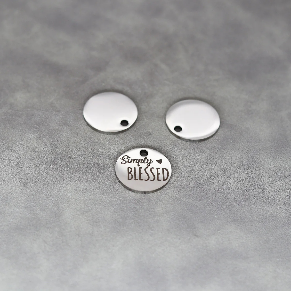 3pcs/Lot Simply Blessed Laser Engraved Disc Message Stainless Steel Charm For DIY Jewelry Making Necklace Keychain Accessories