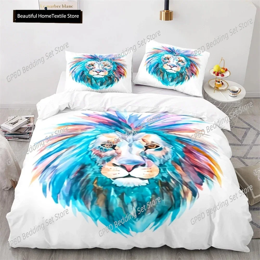 Lion Duvet Cover Set 3D Print Wild Animals Colourful King Queen Size For Kids Teens Adults Bedding Set Polyester Comforter Cover