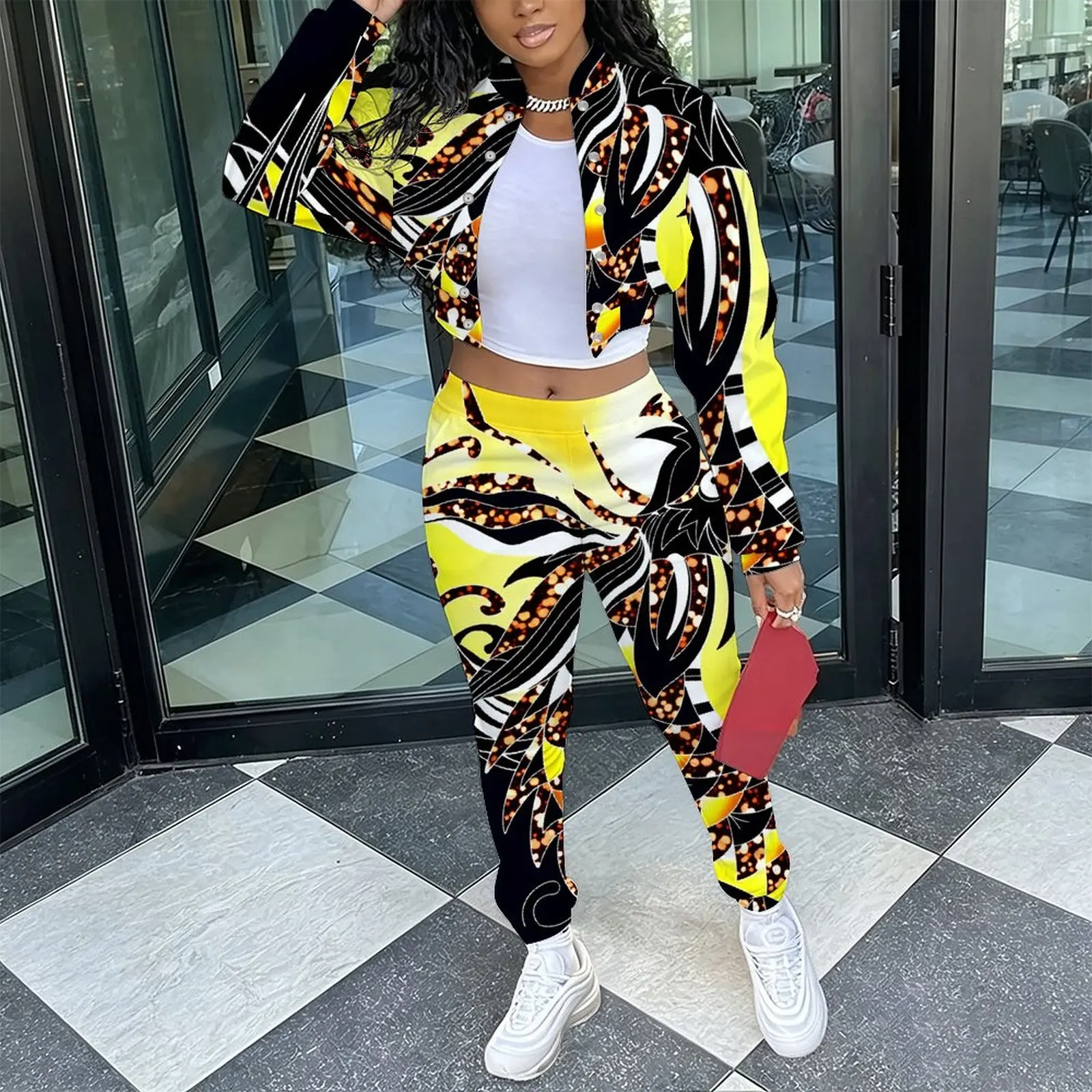 Female Elegant Sexy 2‑Piece Outfit Retro Slim Fit Long Sleeve Jacket   Everyday Commuting Vacation Fashion Long Pants