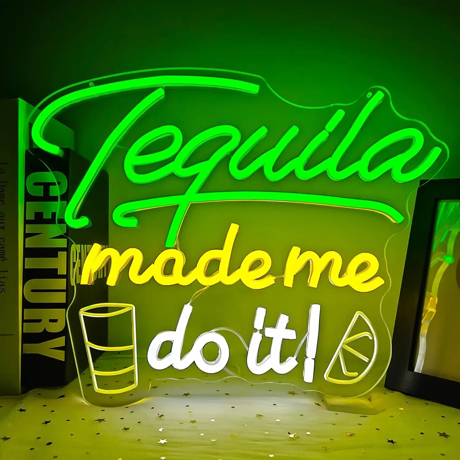 Tequila Made Me Do It Neon Sign LED Wall Art Green Yellow White Glass Bottle Slice USB Powered Dimmable Acrylic Lamp Bar Decor