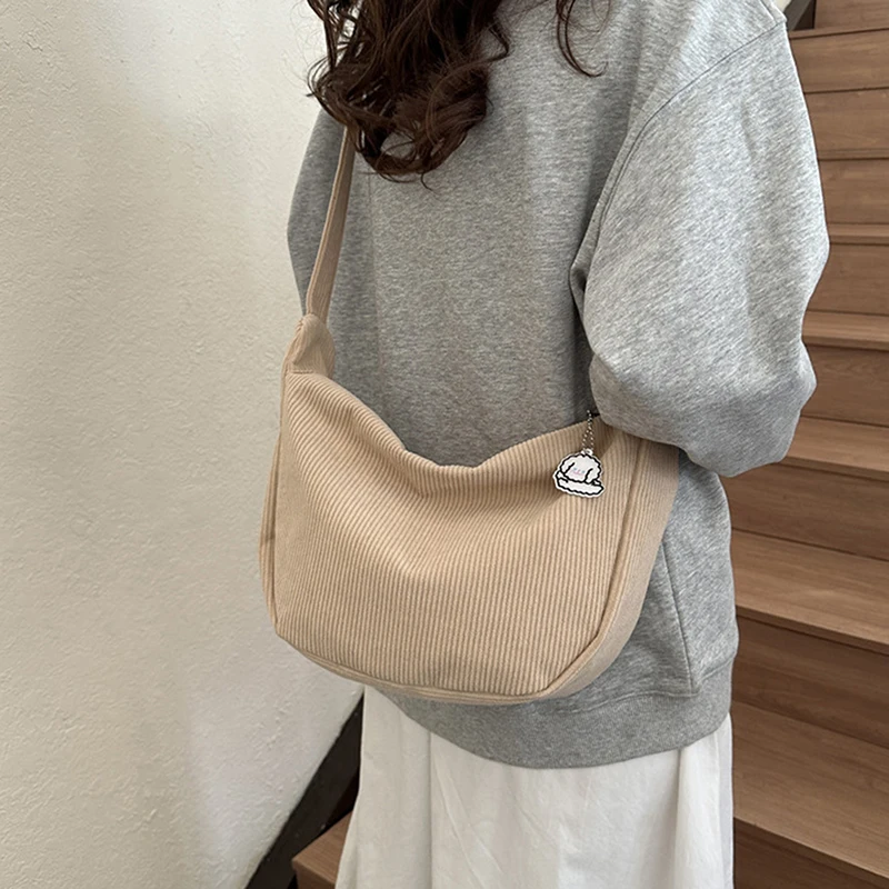 Black Corduroy Bags Japanese Canvas Large Single Shoulder Crossbody Dumpling Bag Student Korean Casual Simple Handbag