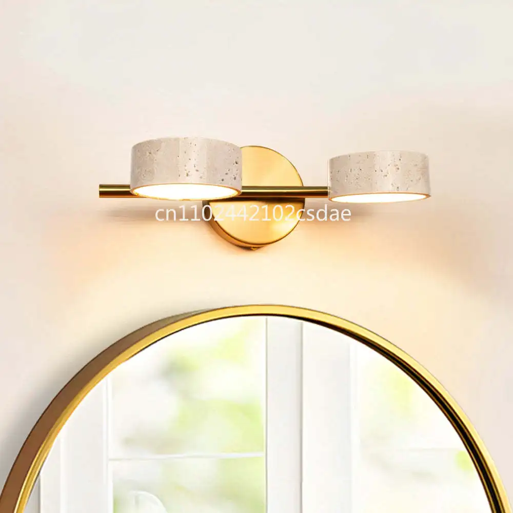 Natural Limestone Round LED Wall Lamp Double‑Sided Creative Vanity Mirror Headboard Bedroom Bathroom Decor