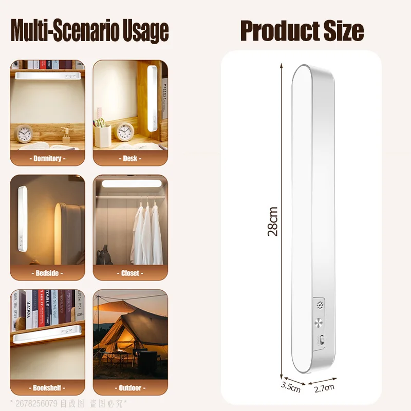 LED Night Light Bar Magnetic USB Rechargeable Desk Lamp White Warm Cabient Light Touch Control Wireless Table Lamp
