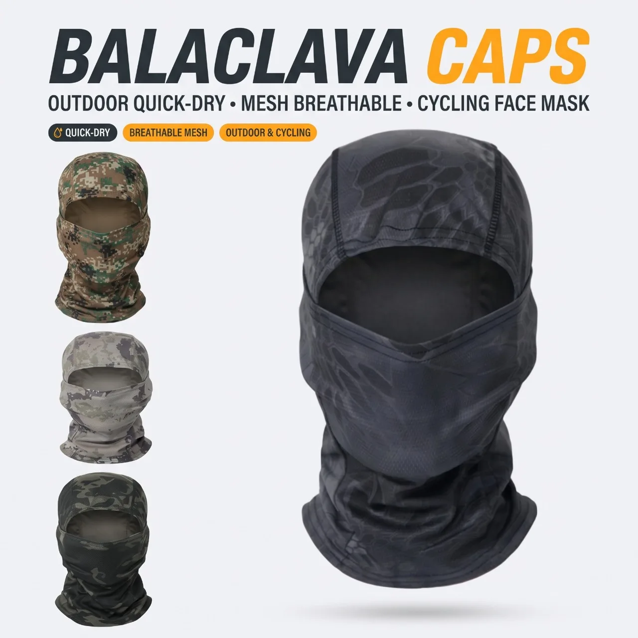 Balaclava Cap, Polyester, Breathable Quick-Dry Full Face Mask, Multi-Use Headwear for Outdoor Activities, Camo Pattern, UV