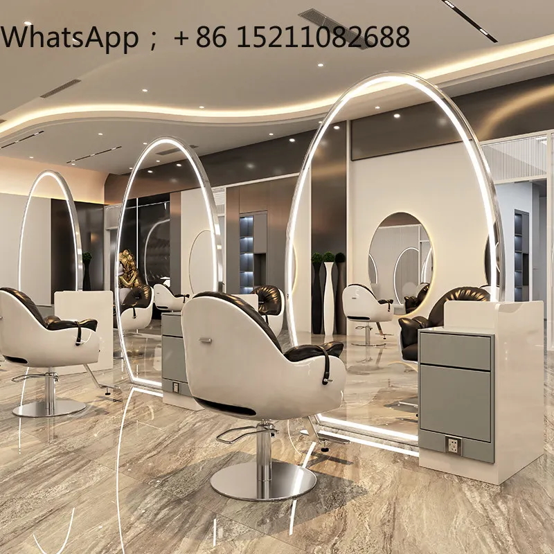 LLY barber shop with lamp cabinet integrated mirror hair salon special single and double-sided perm and dyeing floor mirror