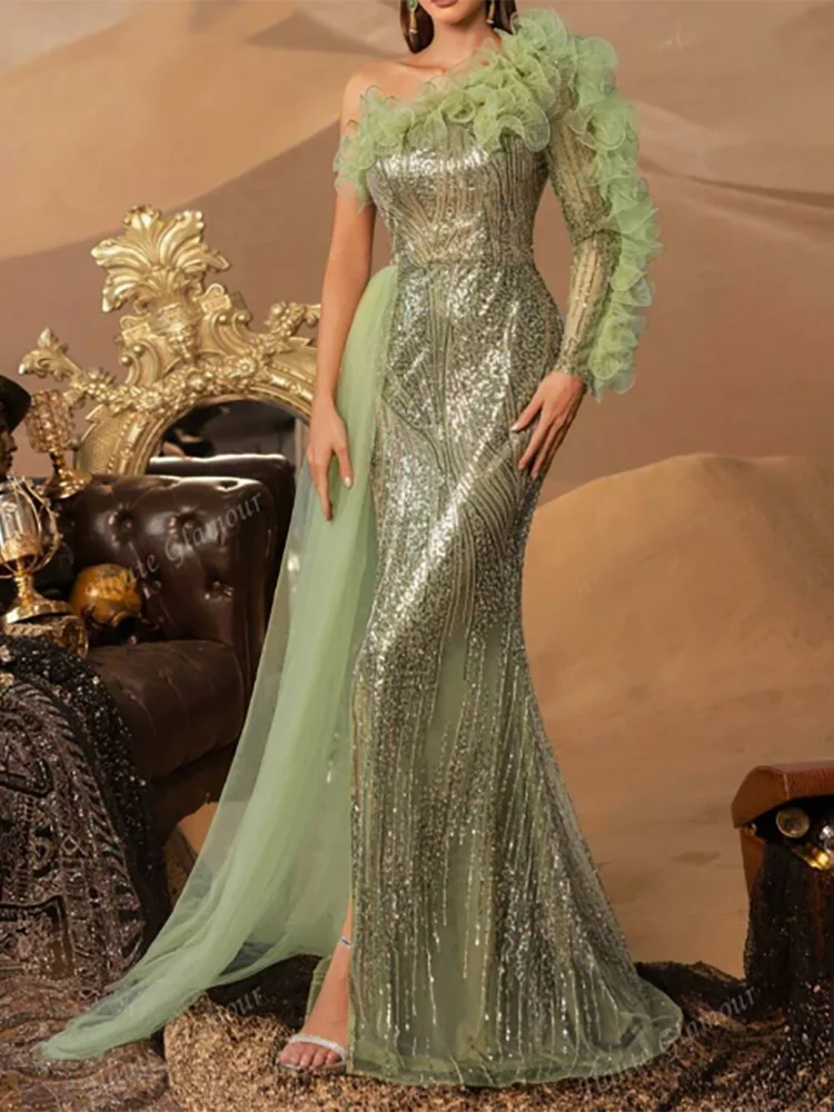 

Elegant One Shoulder Sequined Mermaid Formal Evening Dresses Birthday Party Prom Gowns Customized