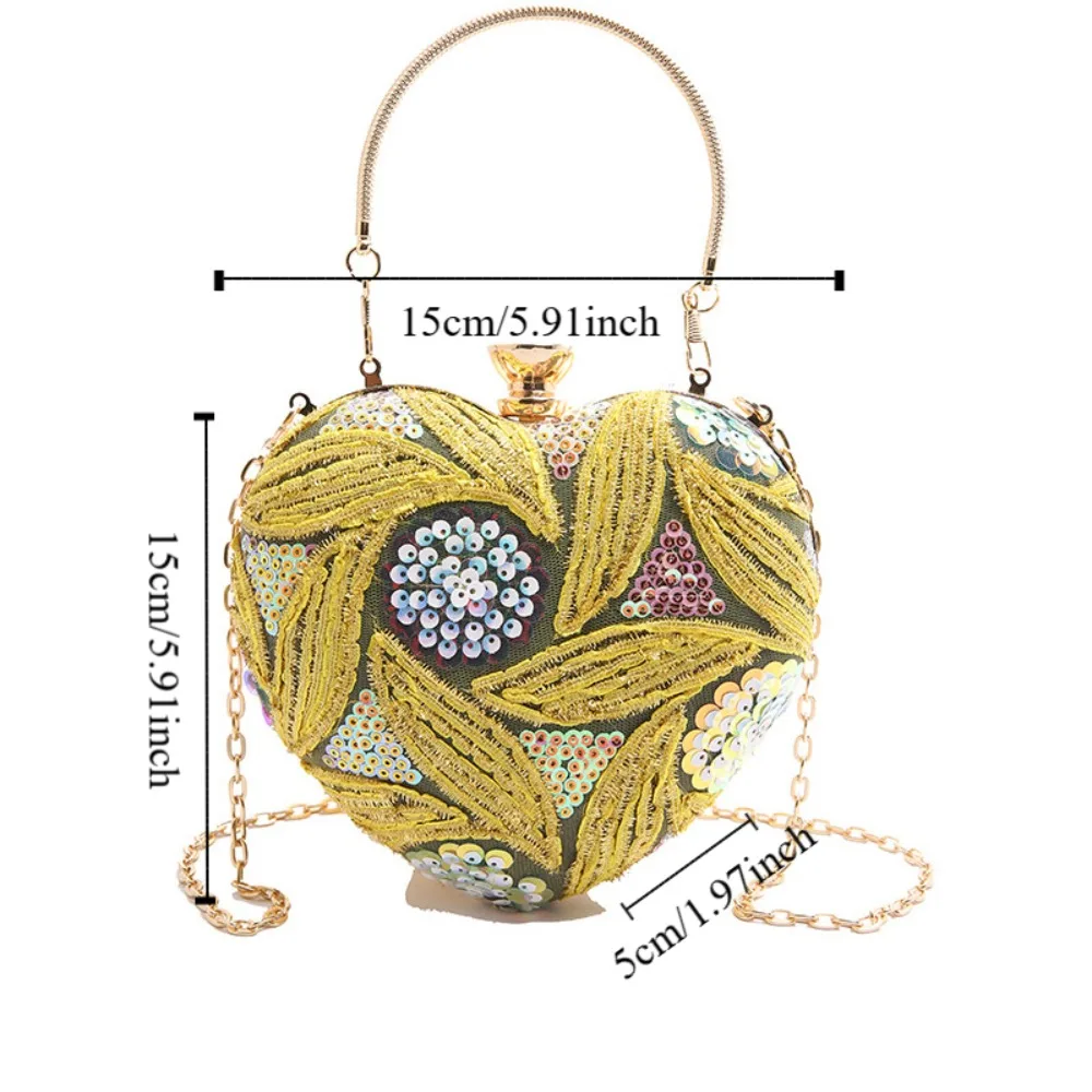 Glitter Sequin Evening Banquet Bag Embroidery Elegant Heart Shape Handbag Sweet Large Capacity Ladies Clutch Bag Girls view 6