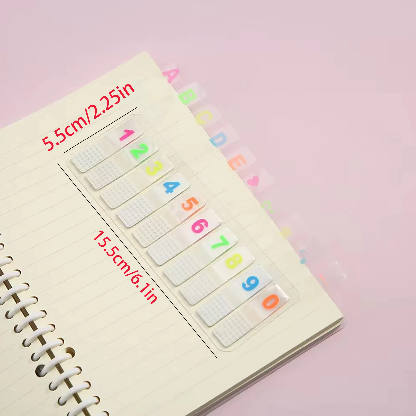 Picture 3: Colorful Letter Number Sticky Index Tabs, Clear Self-Adhesive Page Markers, Cute Sticky Notes for Book Classification & Study