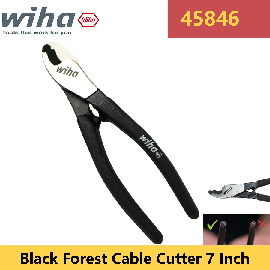 WIHA 45846 Black Forest Cable Cutter 7 Inch Cr-v Wire Cable Crimping Stripping Plier Electrician Repair Hand Tools