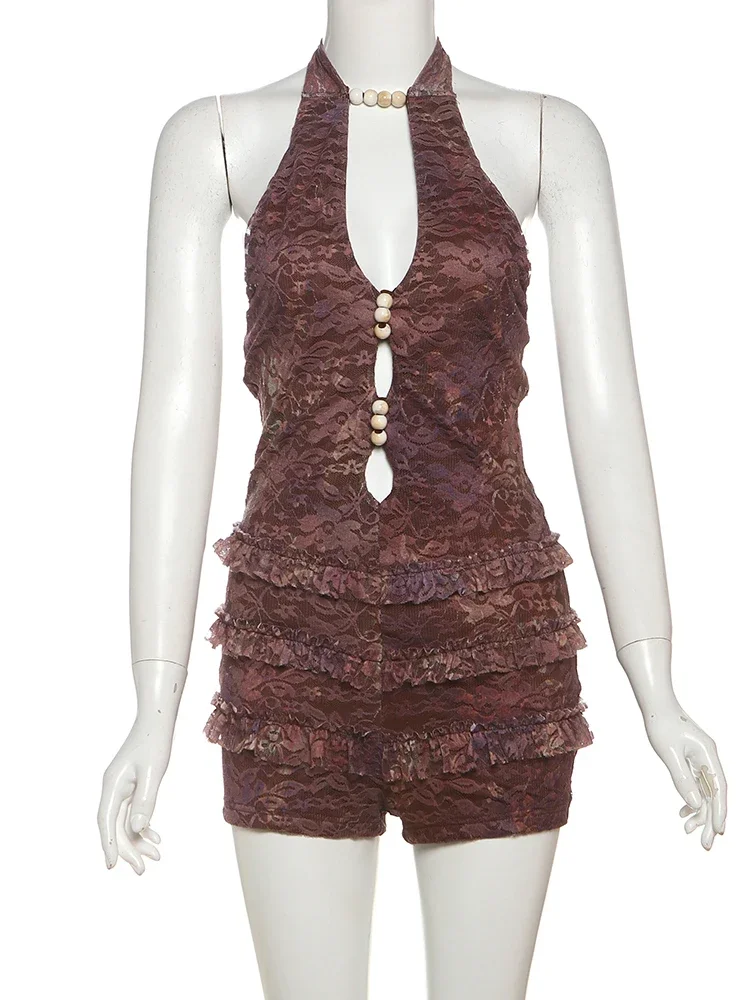 Spring Release Junior Fashion Sexy High Street Jumpsuits K25Q68009 Girl Printing Halter Cleavage Backless Jumpsuits