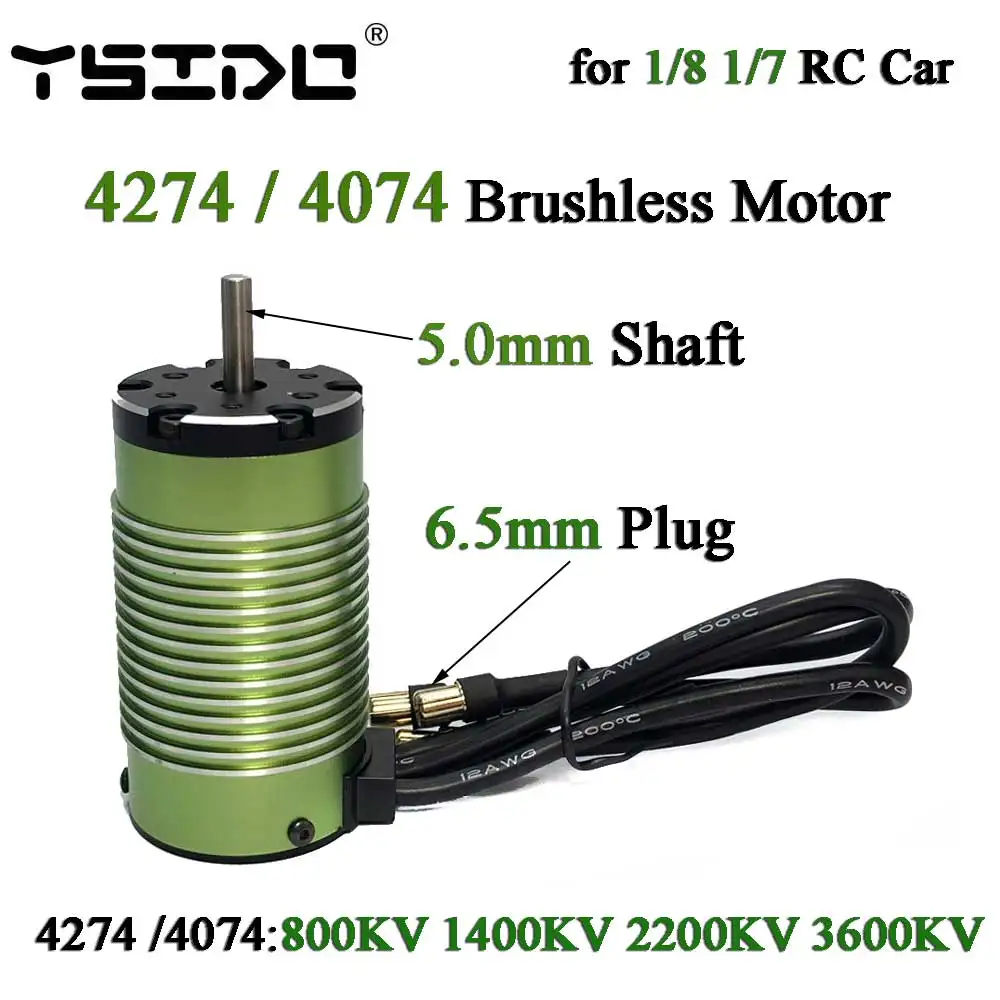 YSIDO 4274 Silnik bezszczotkowy 800KV 1400KV 2200KV 3600KV Wał 5.0mm do RC ARRMA TRAXXAS EDF Boat 1/8 1/7 Monster Truck Off Road