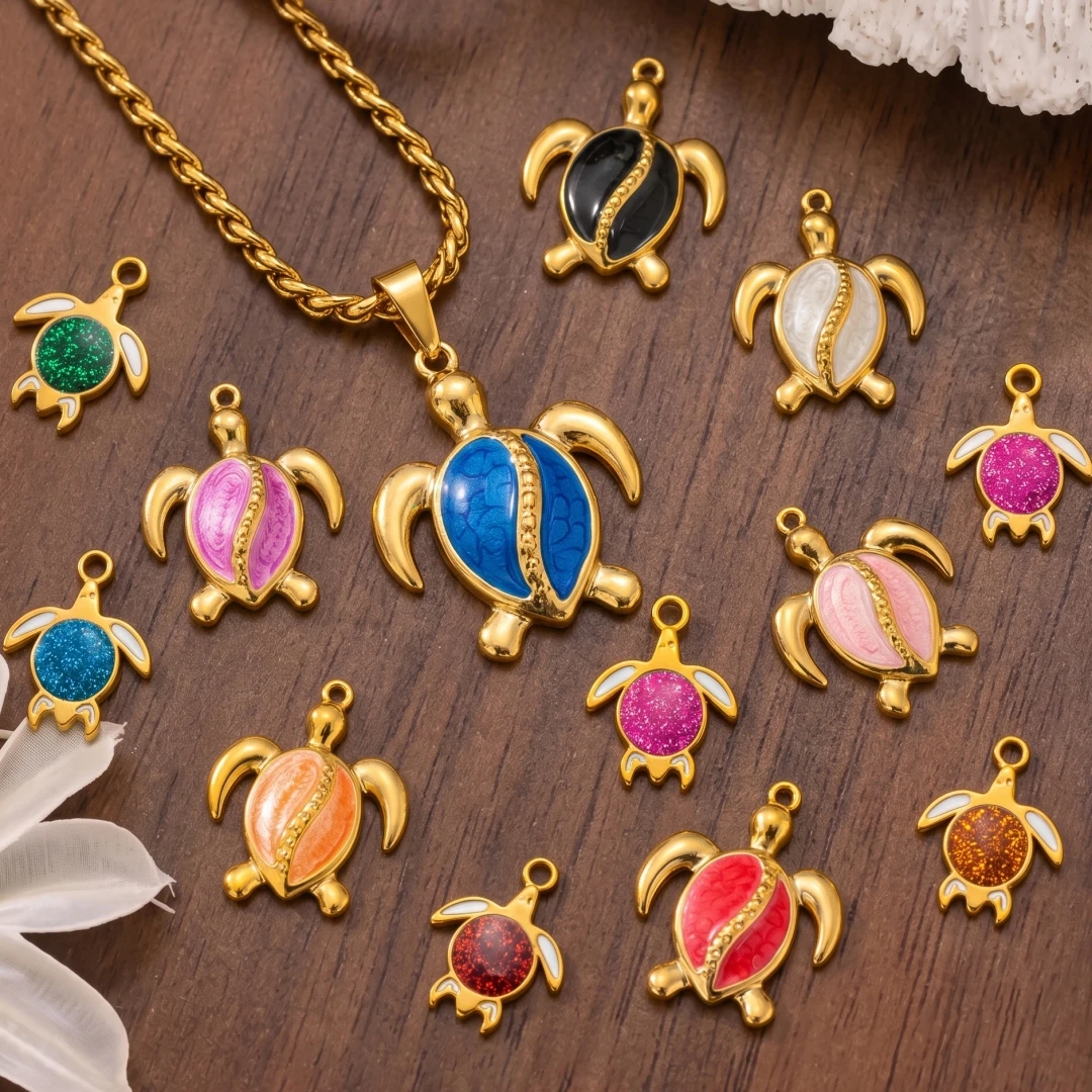 5 Stück Goldene Edelstahl-Schildkröten-Anhänger für DIY-Ohrringe, Armreifen, Armbänder, Halsketten, Schmuckherstellung, Großhandel – Detail 1