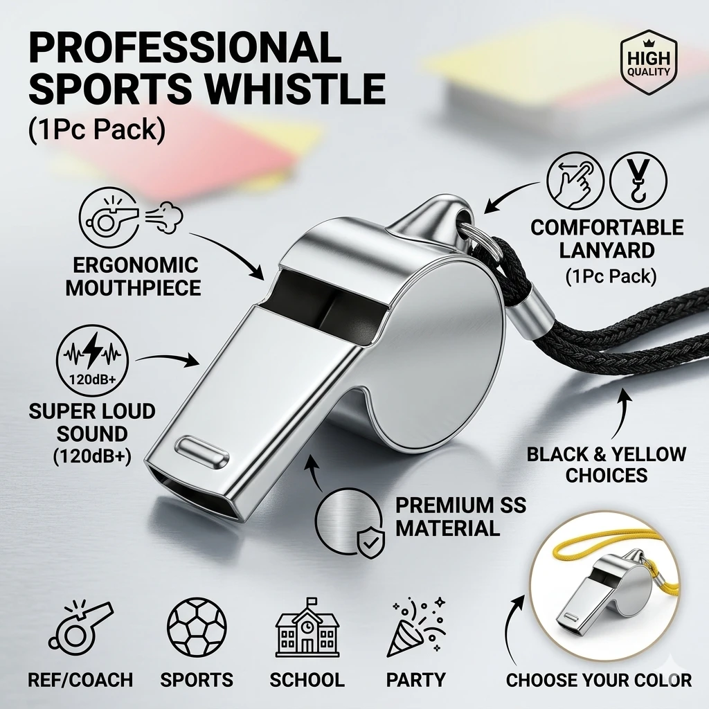 1/5/10PC Professional Metal Whistle With Lanyard Stainless Steel Loud Sound Sports Whistle For Soccer Coach Referee School Party