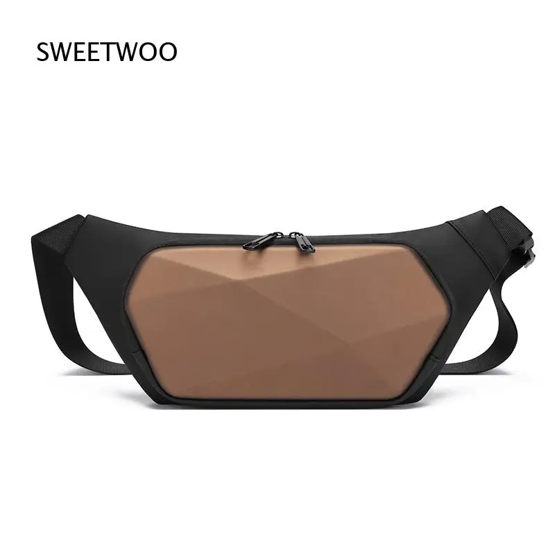 Men Hard Shell Chest Bag Waterproof Crossbody Fanny Pack Casual Sports Sling Bag for Travel Daily Use