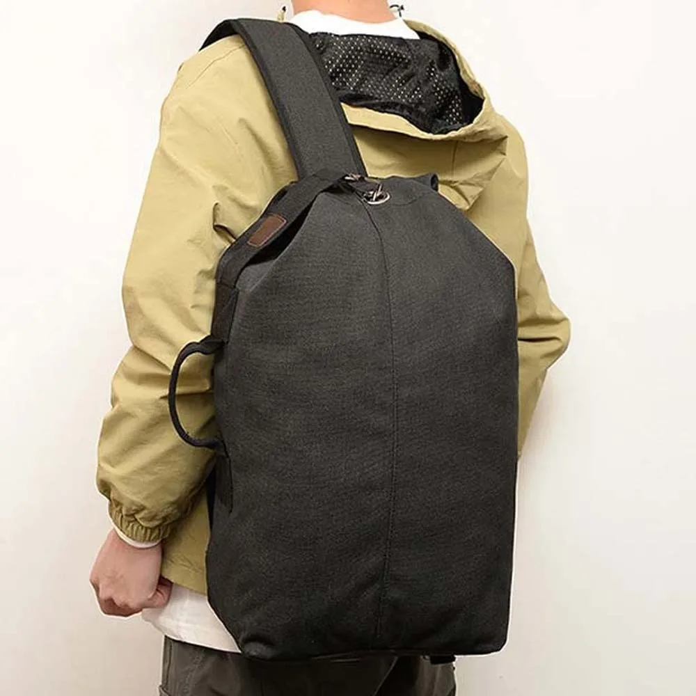Solid Color Vintage Canvas Rucksack Folding Handbag Multi-pockets Design Backpack Multi-purpose Daypack