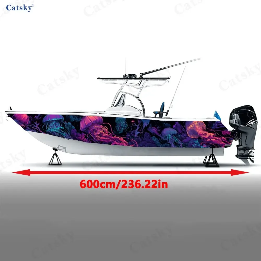 2Pcs Fluorescent Jellyfish Boat Stickers, PVC Waterproof Vinyl Wrap Decals for Fishing Boats, Durable and Stylish Design