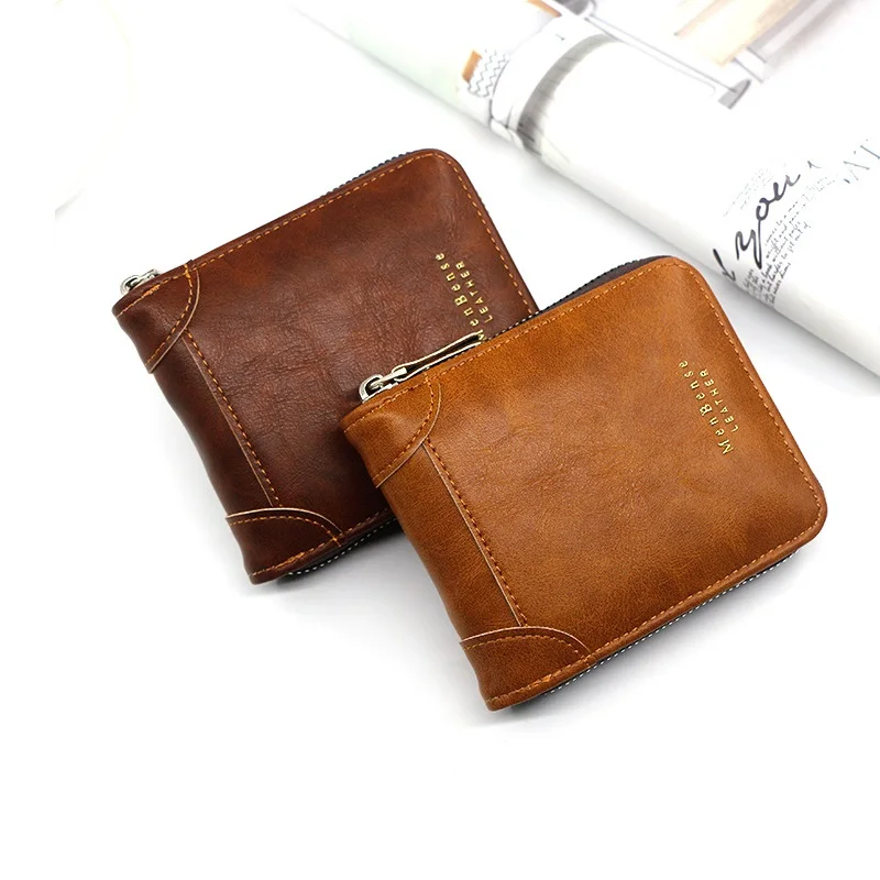 Men\'s Short Zipper Wallet Fashion Casual PU Leather Card Holder With Coin Pocket