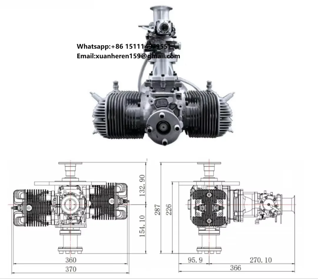 350CC UAV Motor Twin Cylinder Gasline Uav Engine Air Cooled Uav Gasline Engine Two-Stroke Paraglider Powered Parachute Engine