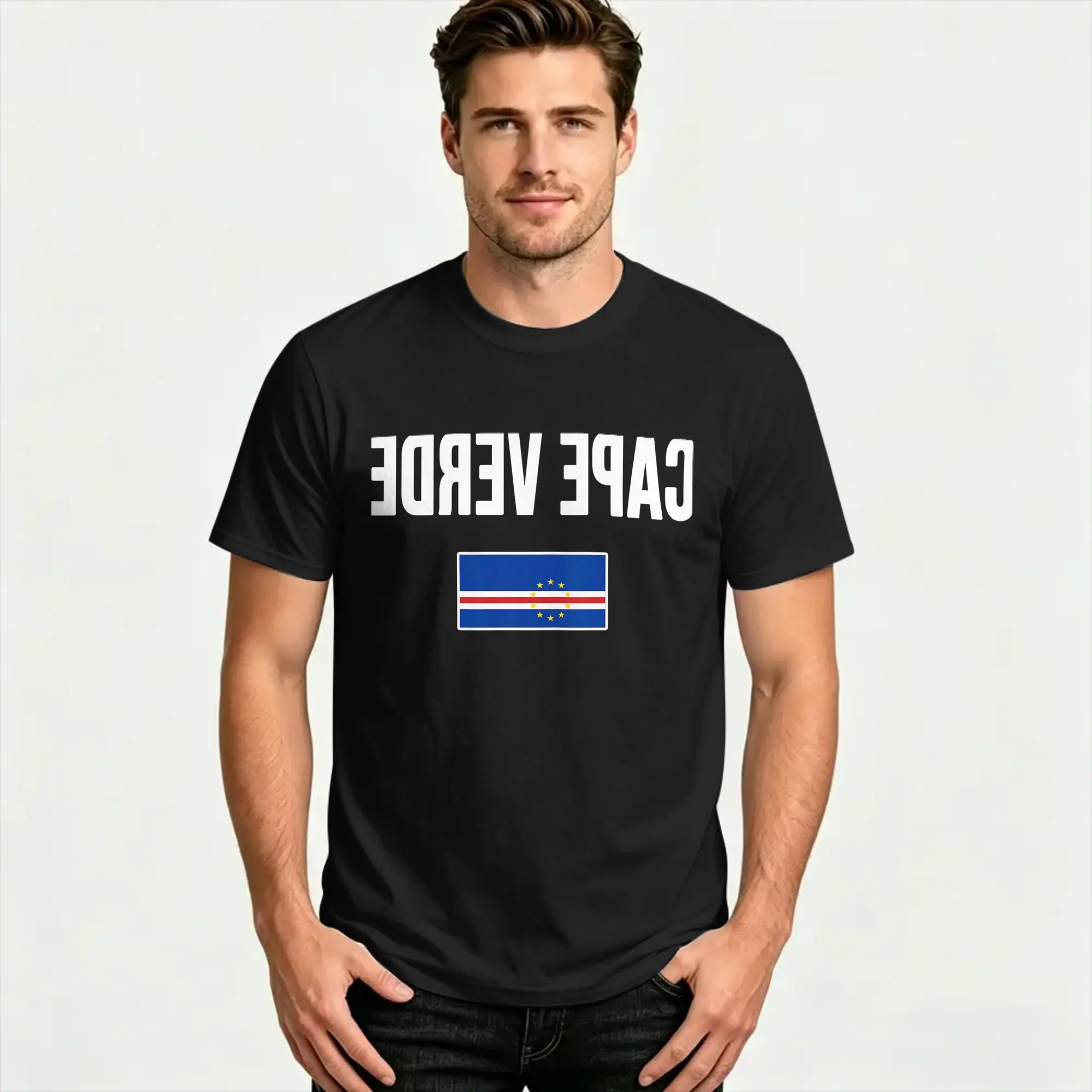 Cape Verde Cape Verdean Flag Cabo Verde Souvenir T Shirt Men's  Cotton Novelty T-Shirts Round Collar Short Sleeve Tops Summer