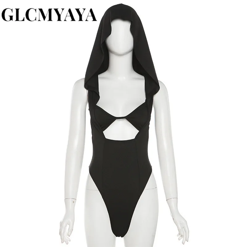 GLCMYAYA-peleles con capucha para mujer, ropa de calle ahuecada, entallada, sin mangas, informal, lisa, Sexy, para fiesta, 2023