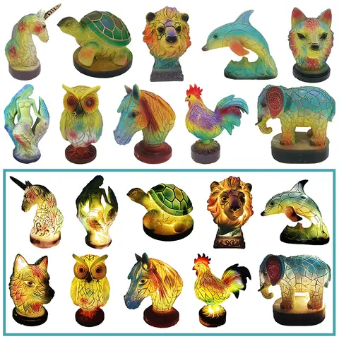 3D Animal Series Desk Lamp Decorative Night Stand Light Lamp Colorful Vintage Stained Glass Elephant Owl Cat Style Table Lamp