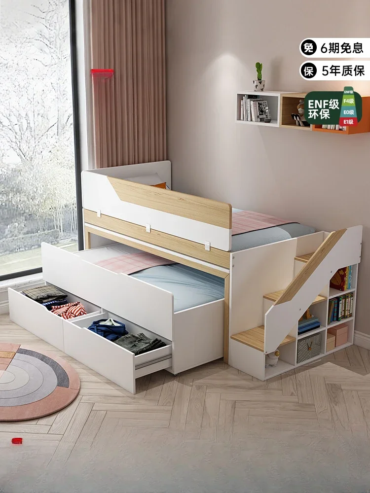 

Children's half-height bed upper and lower learning integrated bed small apartment with trailer desk space saving multi-function