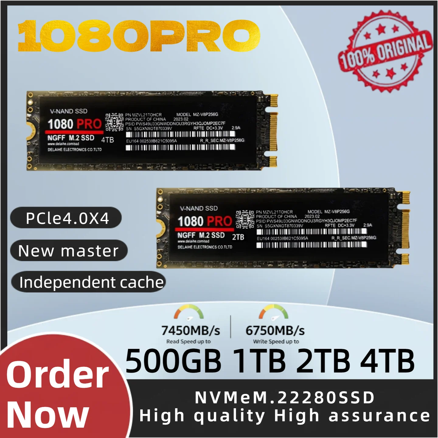 오리지널 1080PRO PCIe 4.0 NVMe M.2 2280 SSD 초고속 데이터 전송 게이밍 SSD, 용량 1TB 2TB 4TB