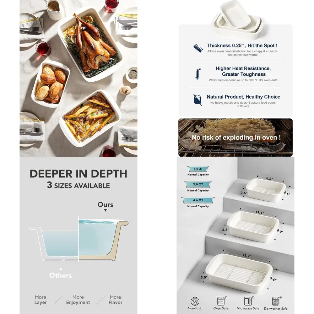 

Deep Casserole Dishes or Oven, 13.7”x9.6” Ceic Bg Dish Set with Roasting Racks, Large Lasagna Pans with Handles, Recular Bakewar