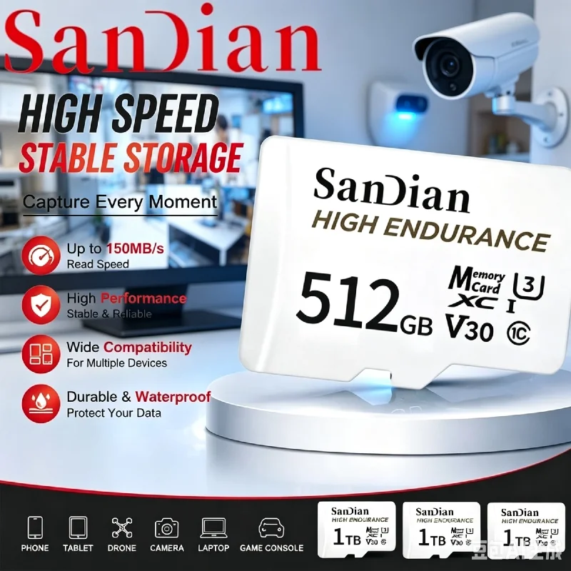 2026 128GB Micro TF SD Card High Endurance C10 U3 V30 Storage Card For Dash Cam Surveillance