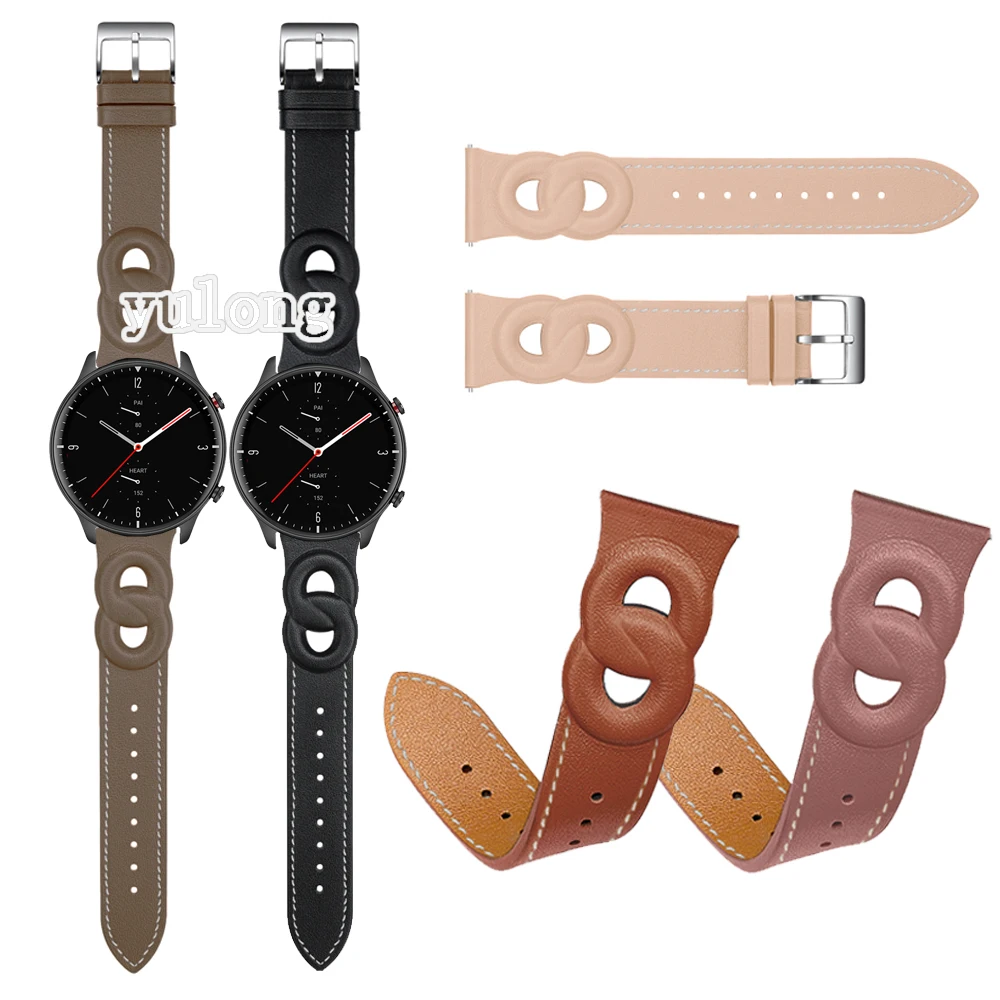 Ремешок из натуральной кожи для часов Huami GTR 42 мм 47 мм GTR2, браслет для смарт-часов GTR 2E Amazfit PACE, 20 мм 22 мм
