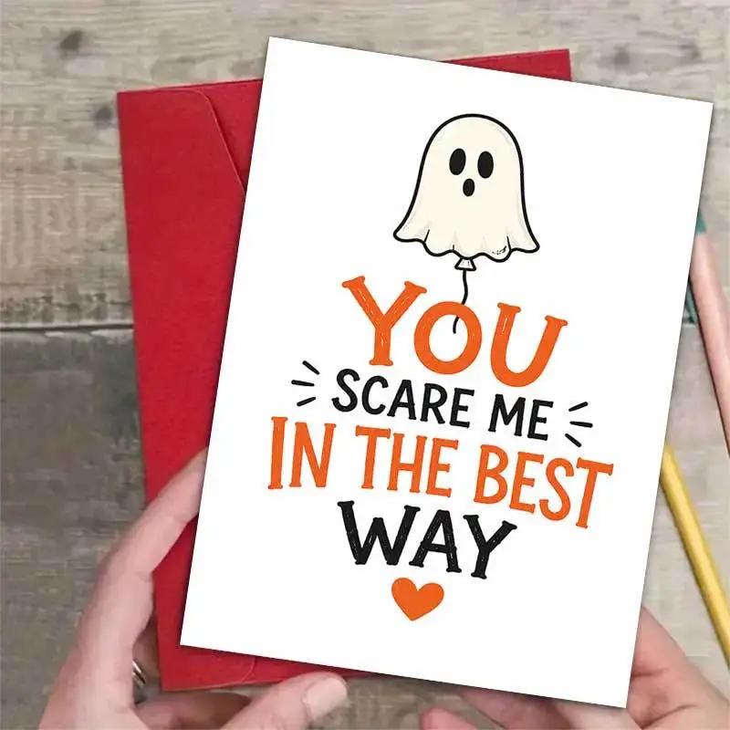Fun Halloween greeting card, ghost balloon illustration 
