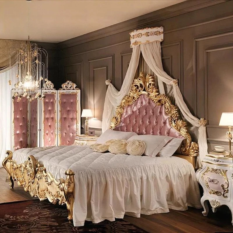 European Solid Wood Bed Double Comfortable Luxury Italian High Quality Bed Solid Wood Wedding Princess Beliche Salon Furniture