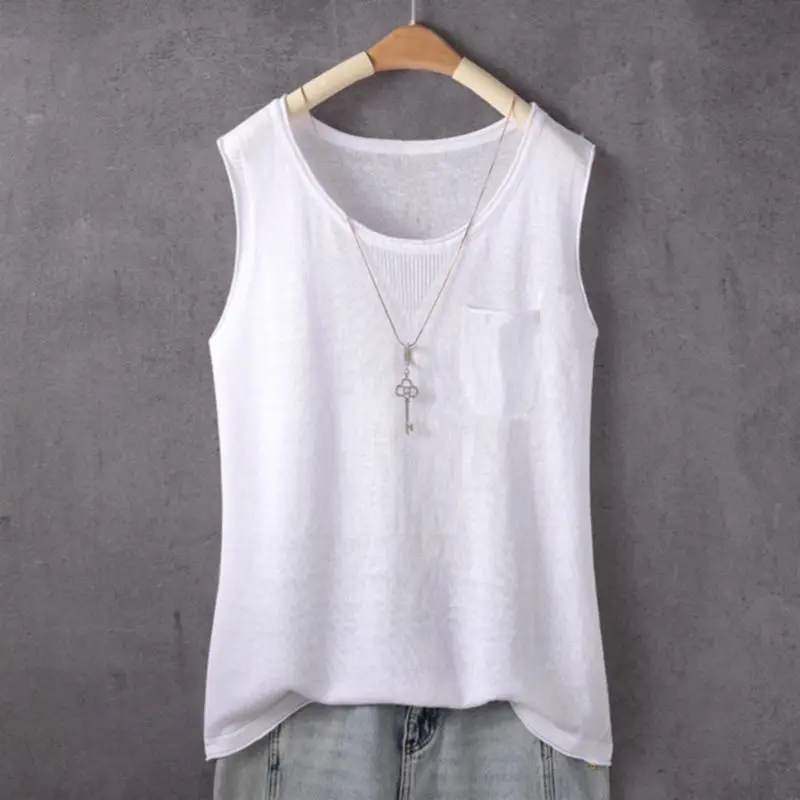 여름 늑골이있는 탱크 탑 여성 솔리드 컬러 2025 여성 캐주얼 피트니스 짧은 조끼 민소매 얼음 실크 니트 섹시한 얇은 탑 D45