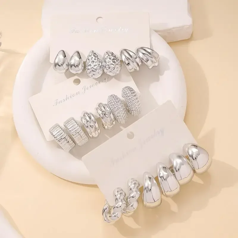 3/9Pairs أنيقة قطرة الماء C على شكل هوب أقراط غير النظامية شخصية أقراط تنوعا المرأة اليومية مجوهرات الحفلات هدية