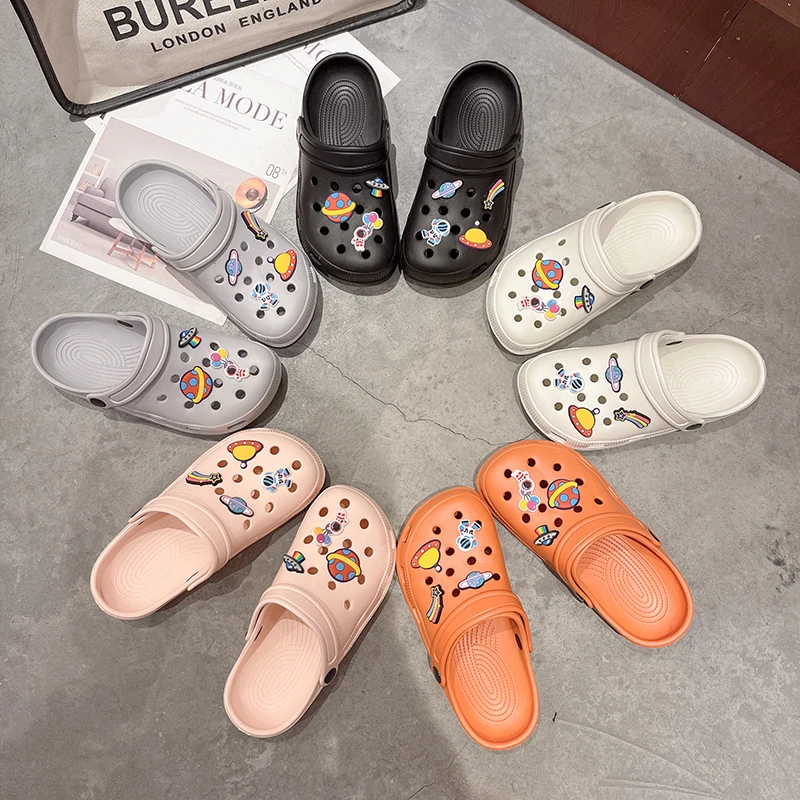 Adorable Cartoon Women's Slippers Autumn Winter Outdoor Wear Waterproof Open-Toe Hollow out Slip-On Flat Heel EVA Clog oes