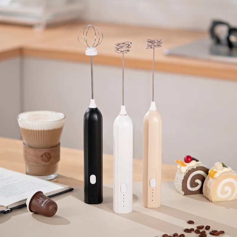 Handheld milk frother USB charging 3-speed egg beater, coffee milk cream frother, food mixer, blender