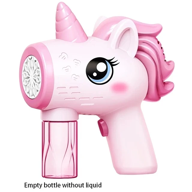 NONE Elektrische Einhorn-Luftblasenpistole, Spielzeugblasenmaschine, automatisches Seifenbläser mit Lichtern, Sommer-Partyspiele im Freien, Kindergeschenke 3