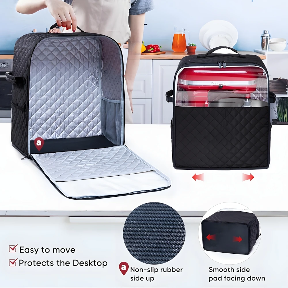Stand Mixer Cover with Appliance Sliders Base Suit For 6/7/8 Quart KitchenAid Mixers with Pockets for Accessories & Attachments