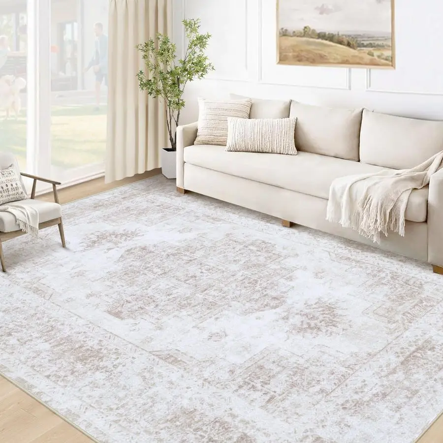 

Rug 5x7 Living Room Rug, Machine Washable Vintage Distressed Medallion Rug NonSlip Soft Low Pile Large Indoor Rugs for Bedroom K