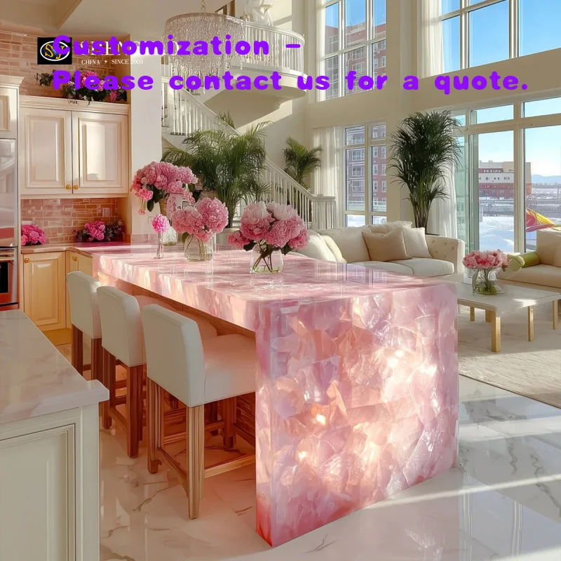 

custom.Modern Rose Quartz Texture Illuminationd LED Bar Counter Transparent Glowing Home Bar Apartment Table