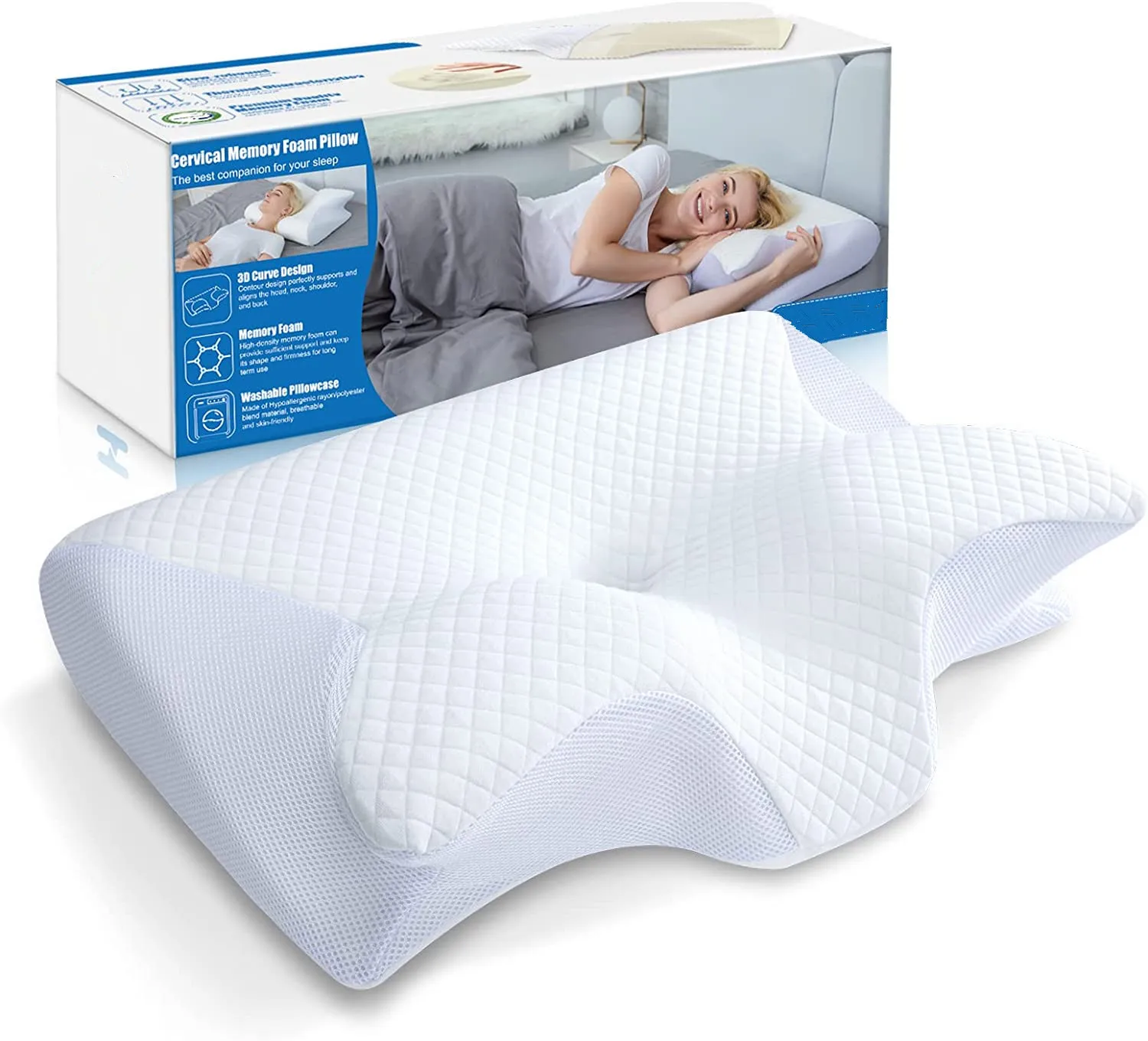 

Memory Foam Contour Pillow Neck Shoulder Pain Ergonomic Orthopedic Pillow for Side Back Stomach Sleeper Contoured Support Pillow