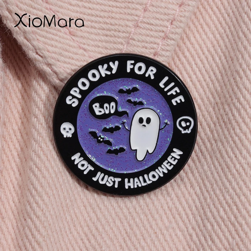 Spooky For Life Not Just Halloween Glitter Enamel Pin Boo Ghost Skull Brooch Lapel Horror Festival Jewelry Gifts For Friends