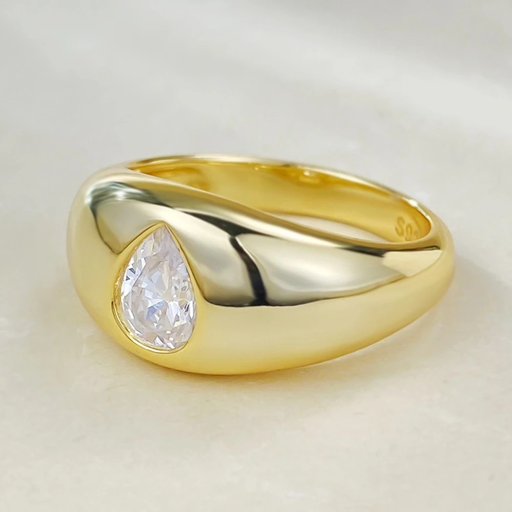 Vinregem Pear Cut 5*7 MM Lab Created Sapphire Gemstone Vintage 18K Gold Plated 925 Sterling Silver Ring Wedding Party Jewelry