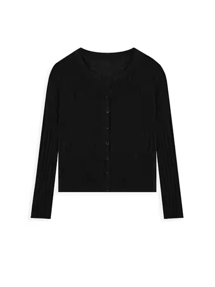 한국 슬레 니트 오픈 가디건 슬림 단색 텍스처 롱 슬리브 캐주얼 출퇴근 심플 레이지 슬레 탑 여성 패션