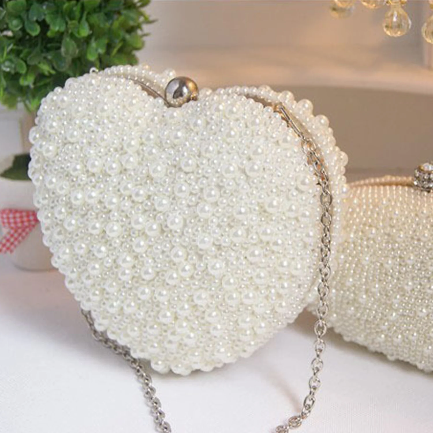 New Heart Shaped Full Pearls Beaded Women One Shoulder Bag Clutch Ladies Evening Banquet Dress Party Handbag Formal Dress Bag view 6