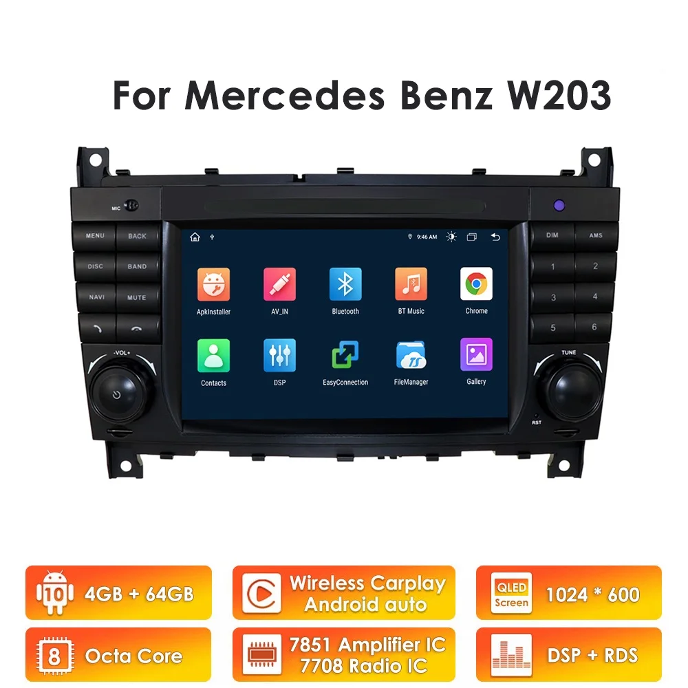 

Carplay 7'' Android 10 Car Multimedia Player Autoradio GPS for Mercedes Benz CLK Class W209 CLC W203 Radio Navigation Stereo BT