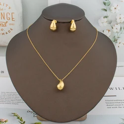 18K Gold Plated Earrings Necklace for Women Water Drop Pendant Girl Bohemian Fashion Jewelry Set Minimalist Chain Daily Wear