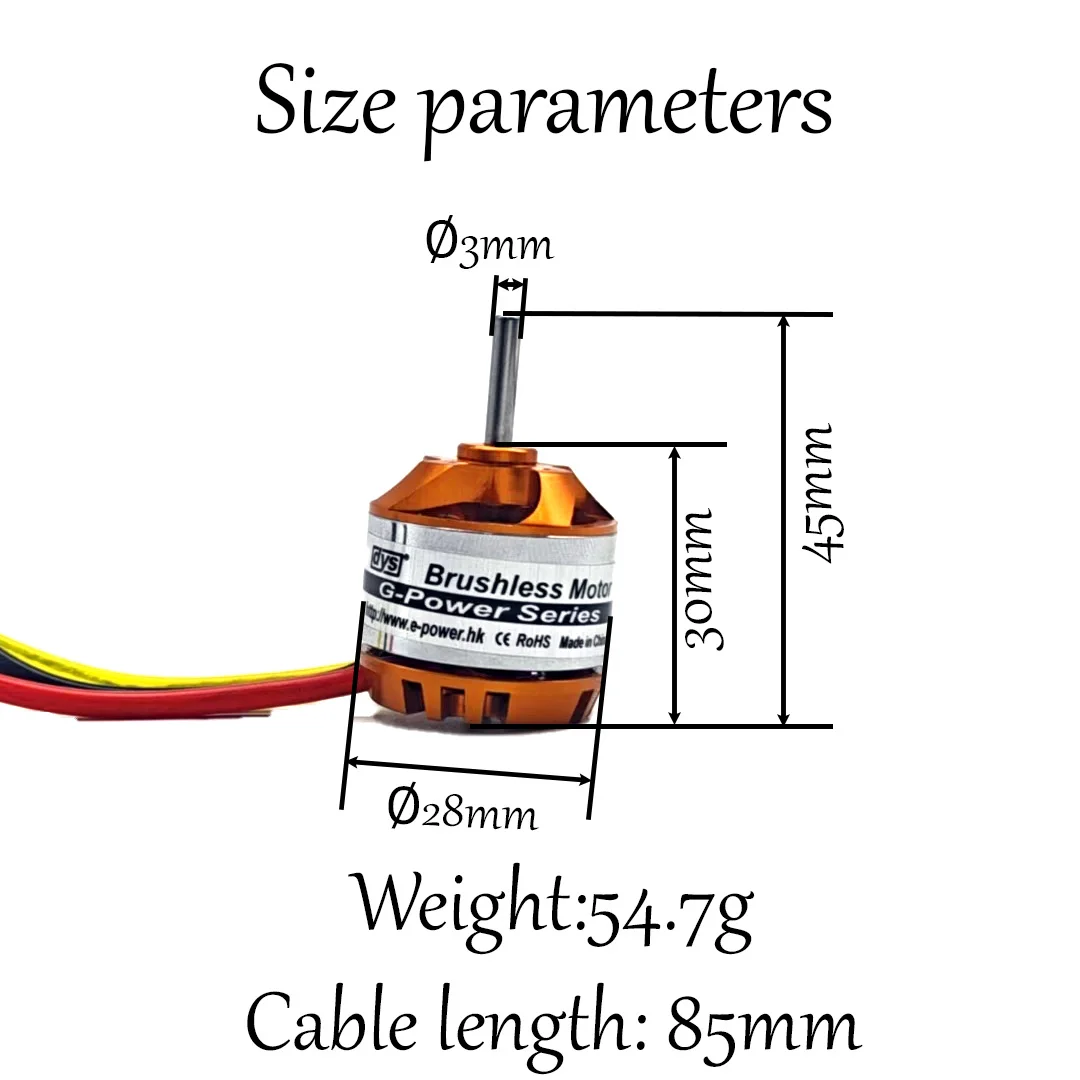 1 peça motor sem escova d2830 750kv/850kv/1000kv/1300kv para drones pesados-850g de impulso, 54.78g, eixo de 3mm x 14mm
