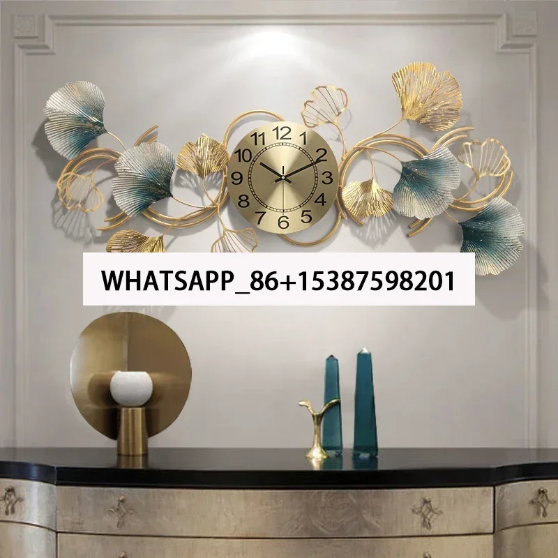 Metal Wall Clock Creative Ginkgo Leaf Clock Fashion Home Decor Mute Living Room Watch Stylish Timepiece Silent Operation