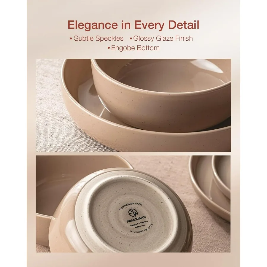 طقم أطباق وأوعية مكون من 12 قطعة طقم أواني طعام لـ 4 أشخاص طقم أدوات مائدة سيراميك بني قرفة بتصميم أنيق مثالي لـ #4